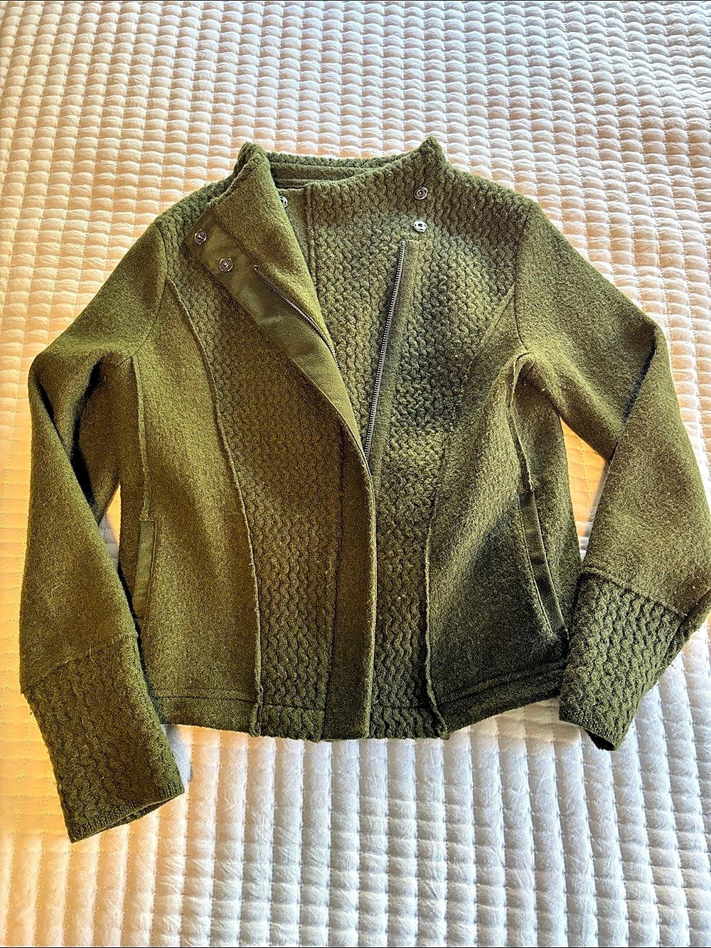 Sparrow Textured Wool Knit Moto Jacket Olive Green Medium